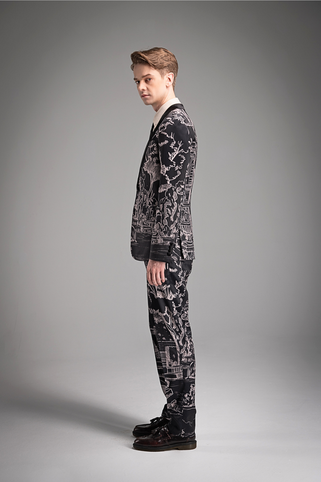 Full Printed Hand Sketch Graphic Men Suit Jacket