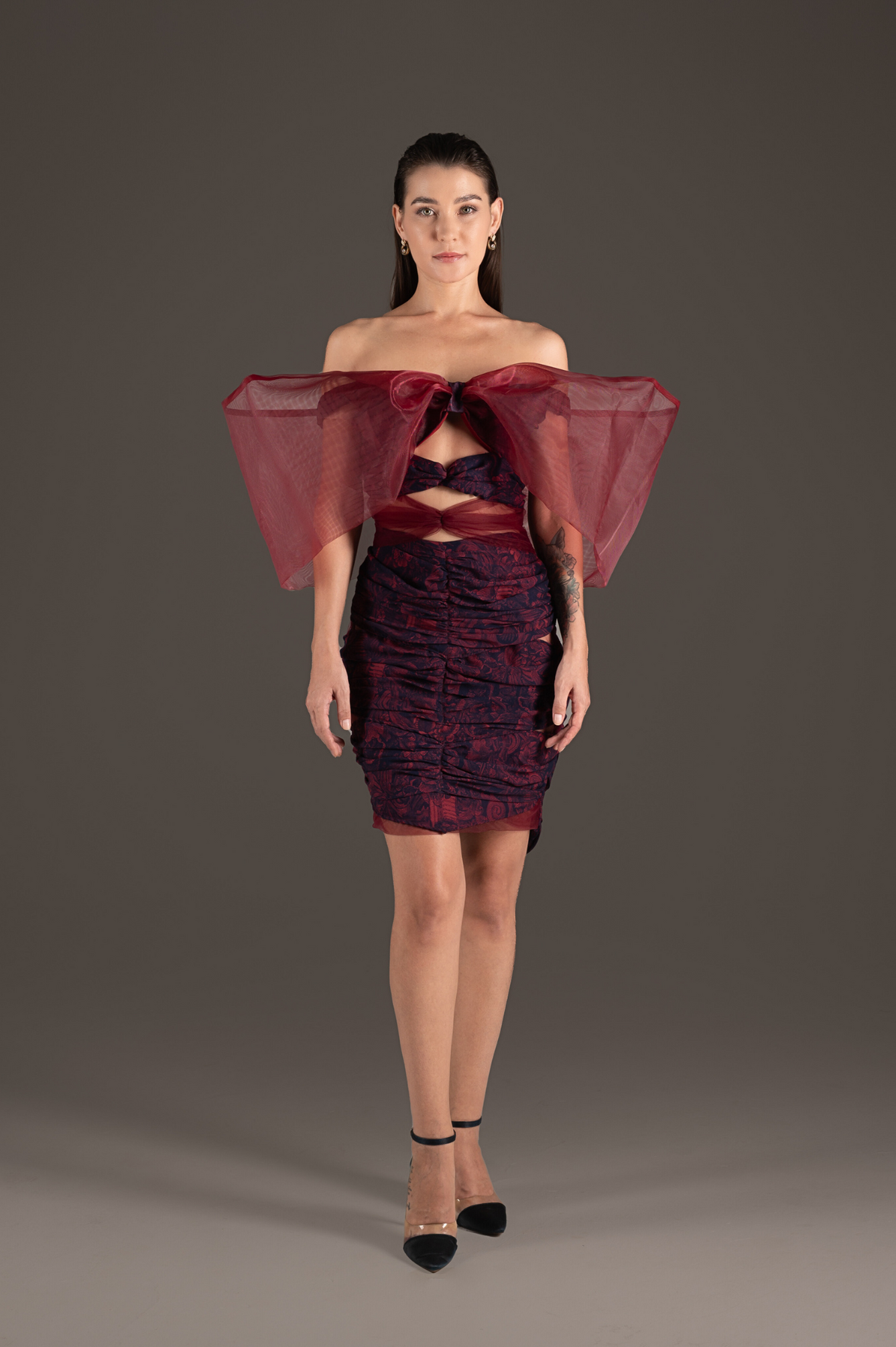 Bow Lace Cutout Mini Dress - Rouge Romance