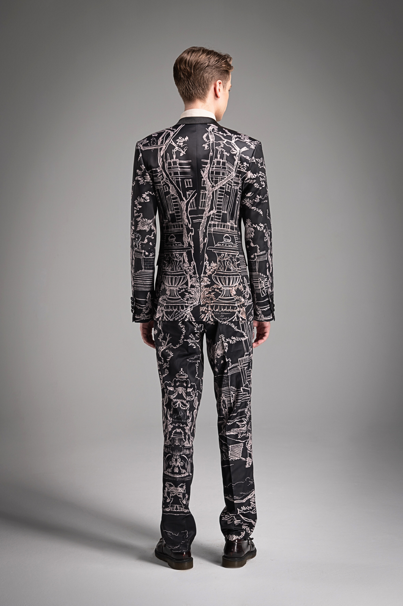 Full Printed Hand Sketch Graphic Men Suit Jacket