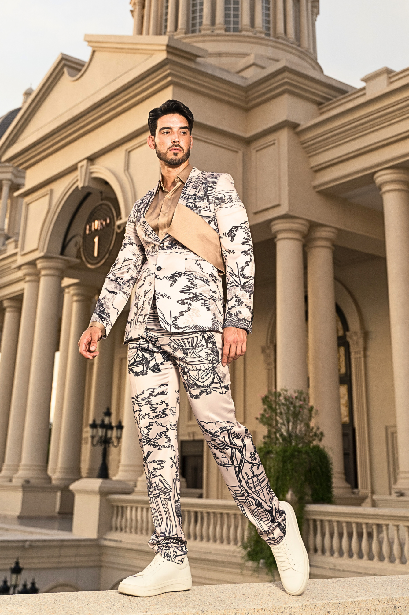 Monochrome Ivory Printed Suit