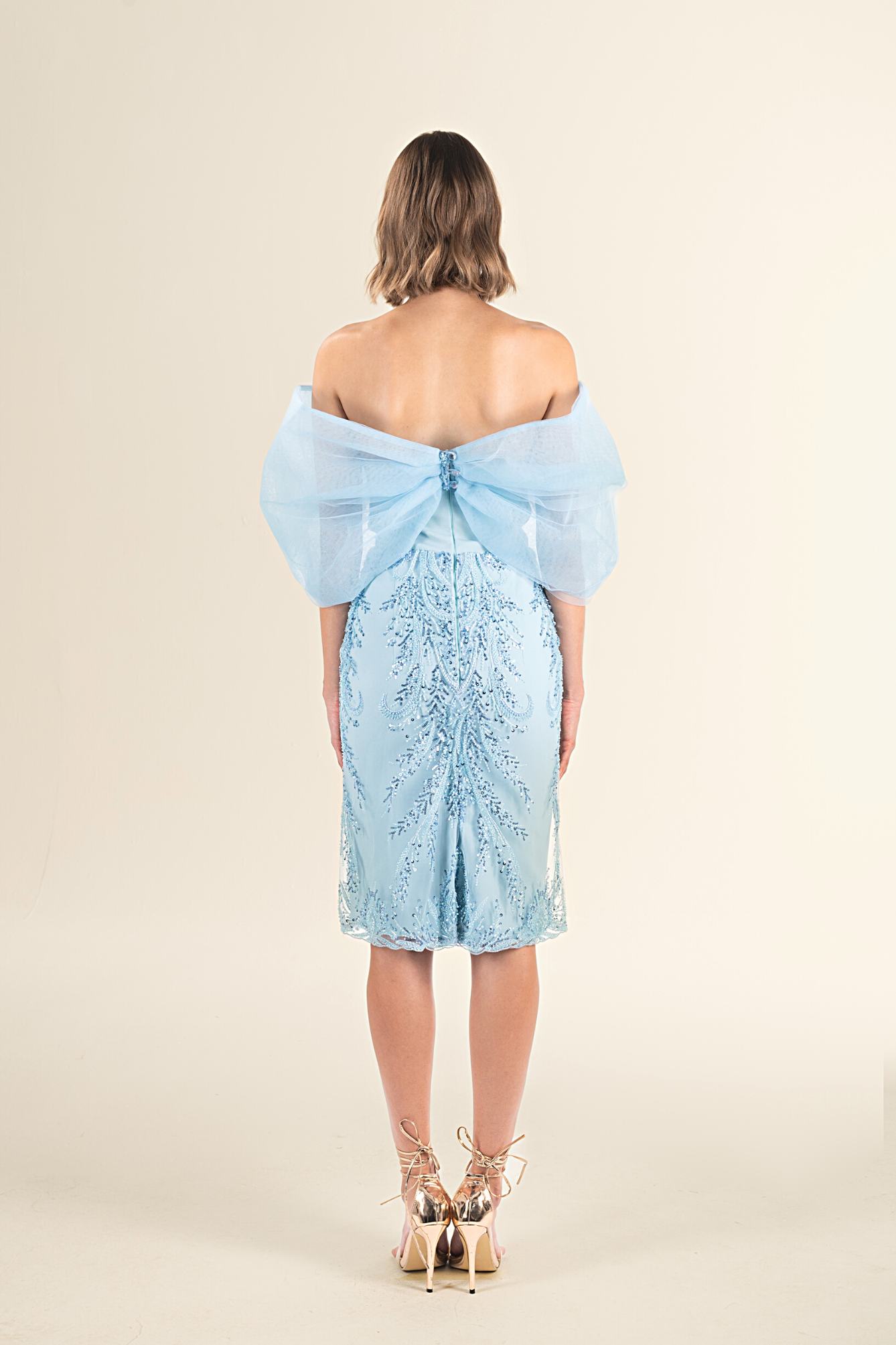 Serenity Blue Bow-Embellished Lace Dress