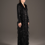 Midnight Sequin Ruffle Tuxedo Gown
