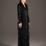 Midnight Sequin Ruffle Tuxedo Gown