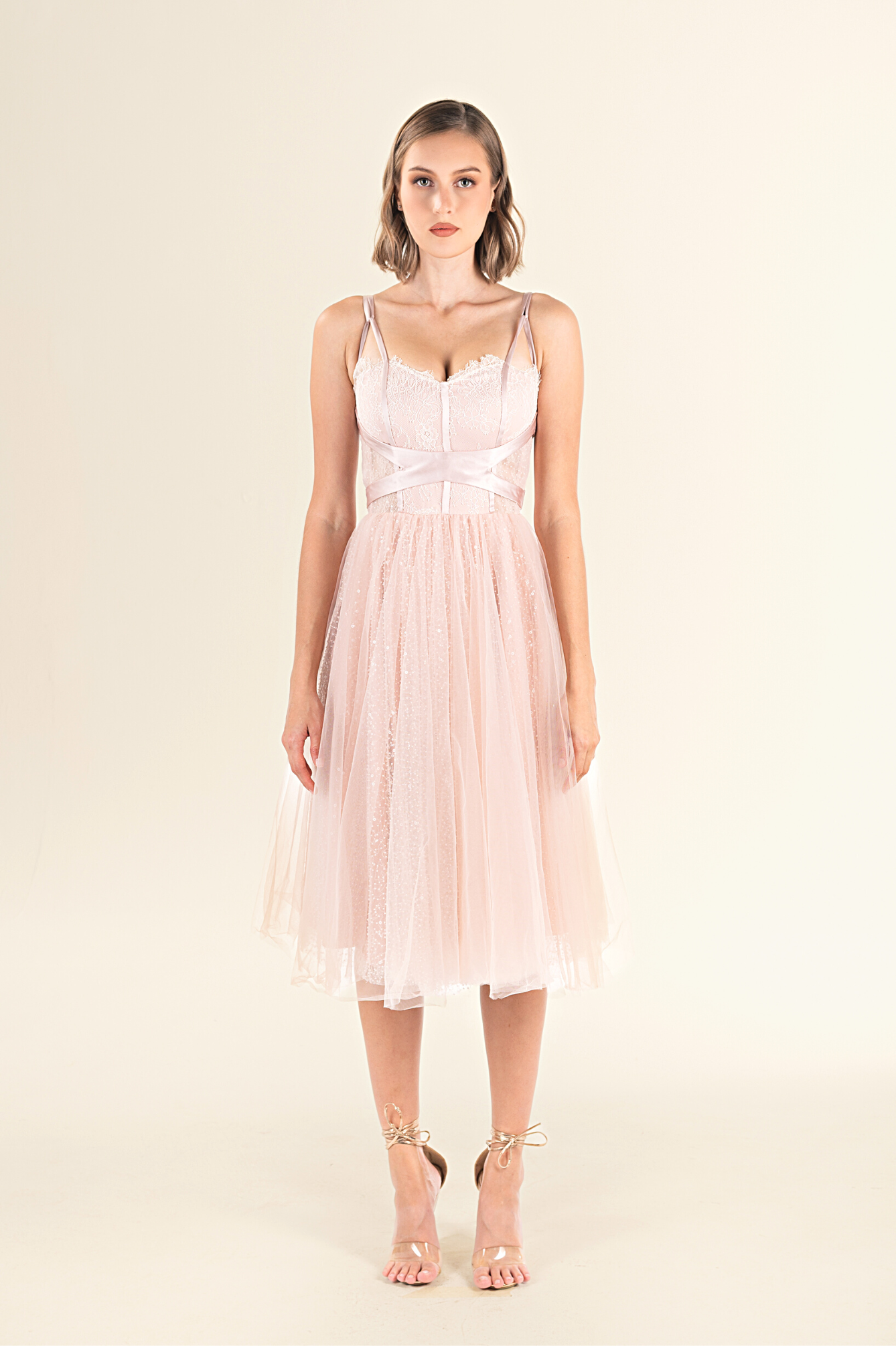 Blush Corset Lace Midi Dress