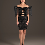Bow Lace Cutout Mini Dress - Midnight Black