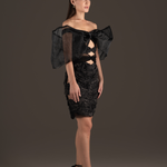 Bow Lace Cutout Mini Dress - Midnight Black