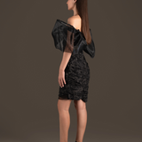 Bow Lace Cutout Mini Dress - Midnight Black