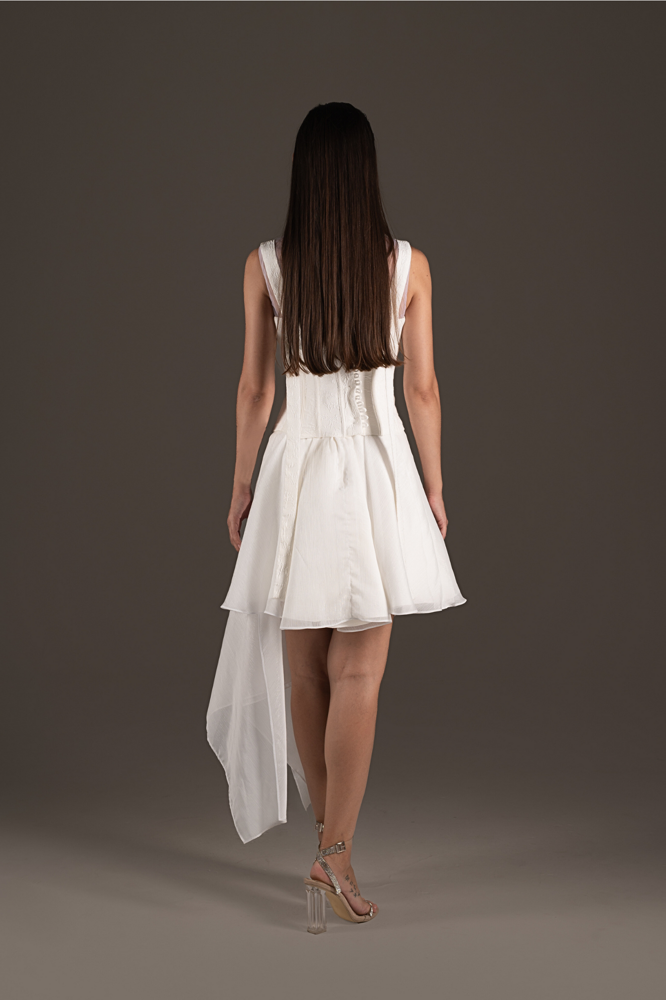 Ivory Asymmetrical Ruffle Cocktail Dress