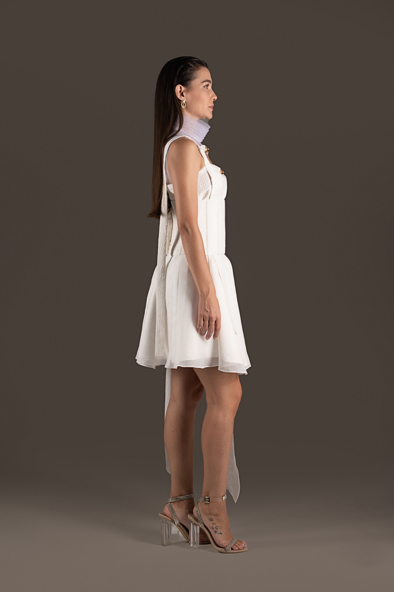 Ivory Asymmetrical Ruffle Cocktail Dress