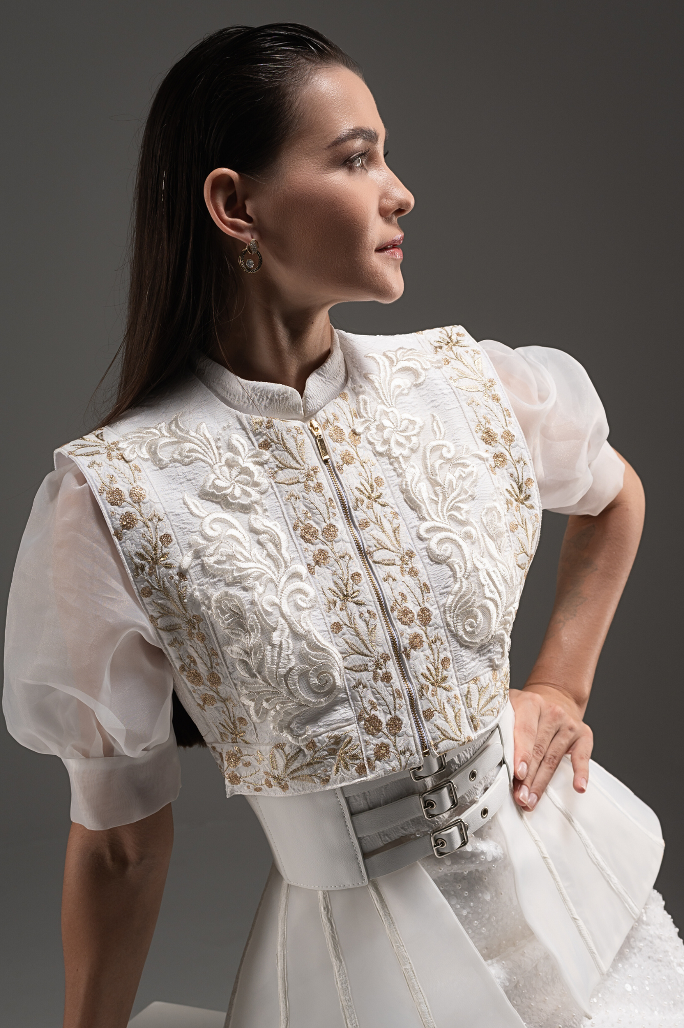 Sequin Embellished Peplum Pencil Dress - Ivory Cream