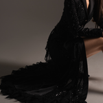 Midnight Sequin Ruffle Tuxedo Gown