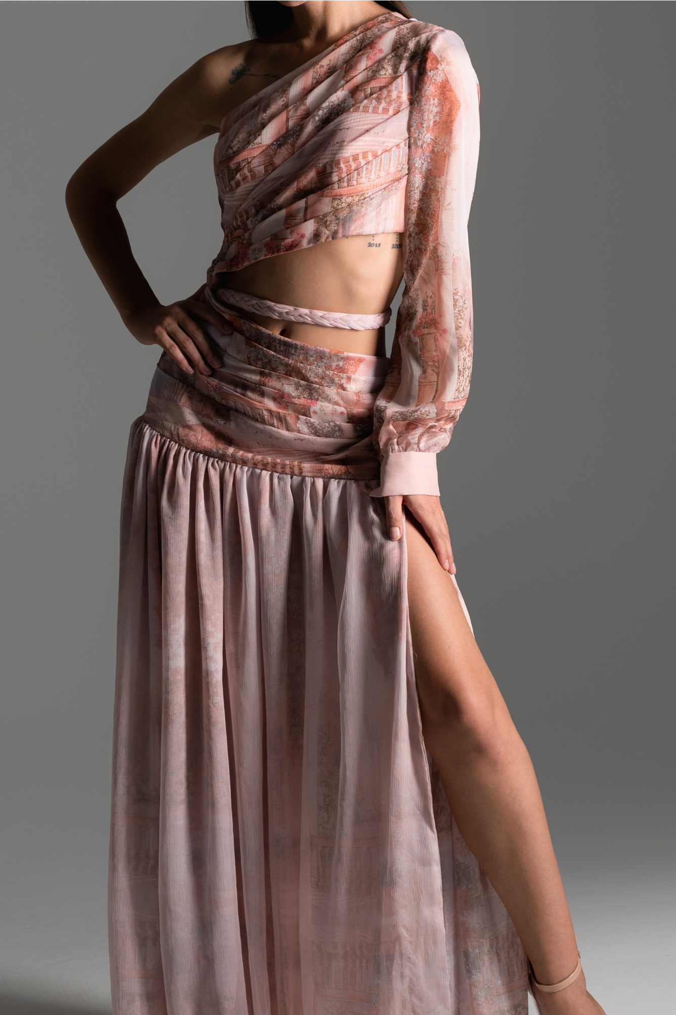 Rose One-Shoulder Grecian Gown