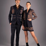 Baroque Navy & Gold Pin-Stripe Short Suit Set