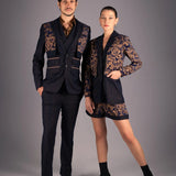 Baroque Navy & Gold Pin-Stripe Short Suit Set