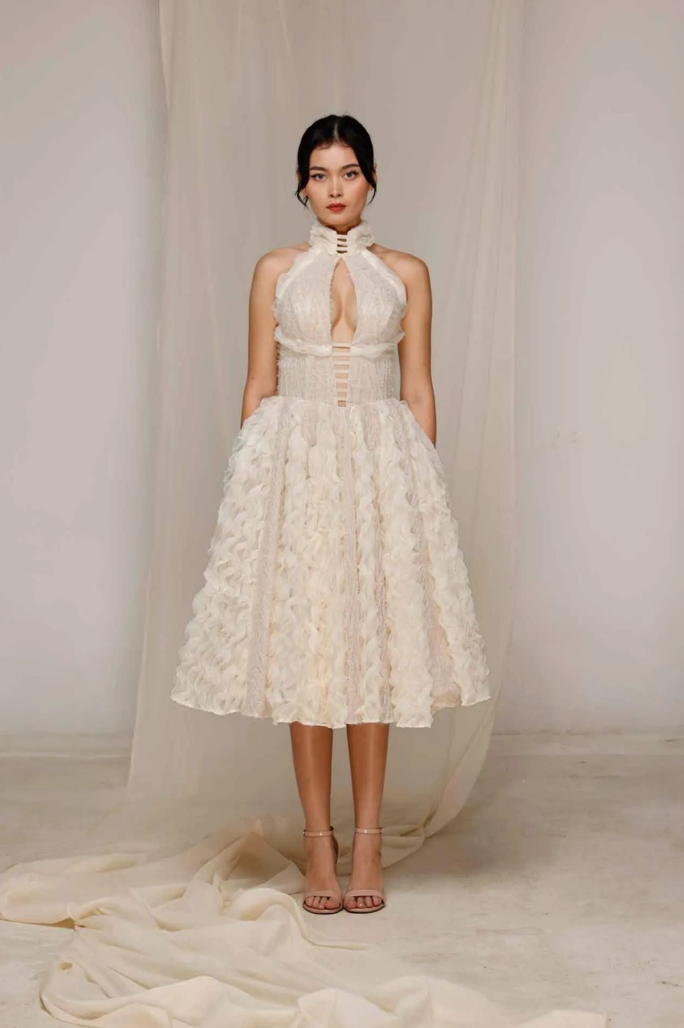Ivory Halter Ruffle Midi Dress Natacha Van Ivory Halter Ruffle Midi Dress Natacha Van