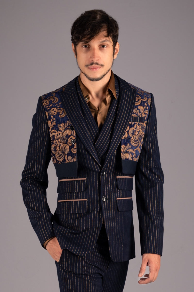 Pinstripe Elegance with Floral Accent Suit
