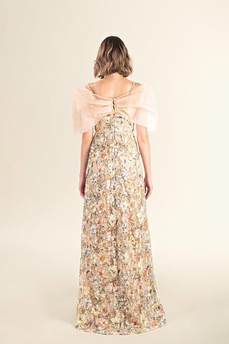 Golden Blossom Tulle Gown
