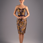 Golden Floral Sheath Dress