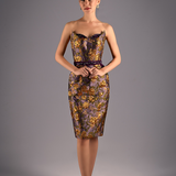 Golden Floral Sheath Dress