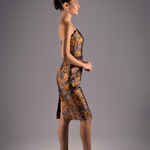 Golden Floral Sheath Dress