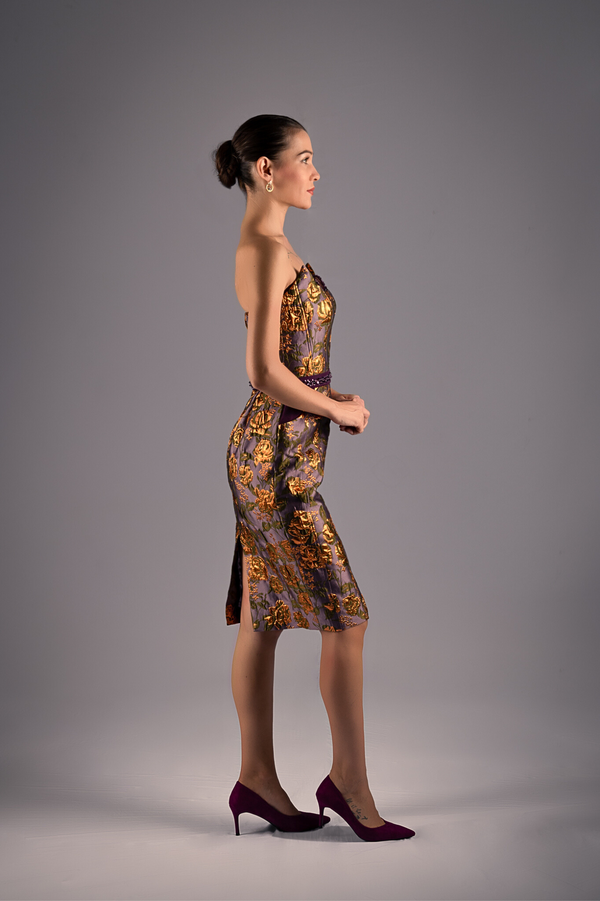 Golden Floral Sheath Dress