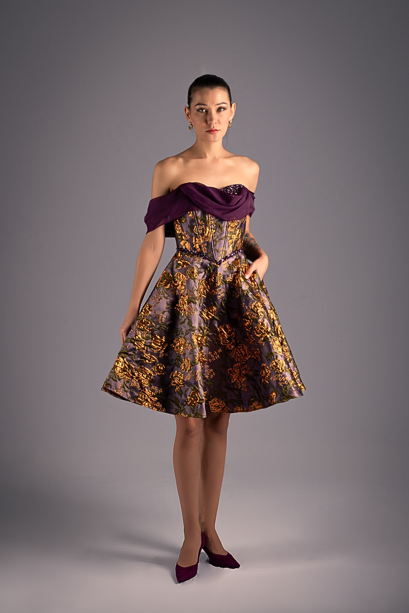 Baroque Golden Strapless Mini Dress