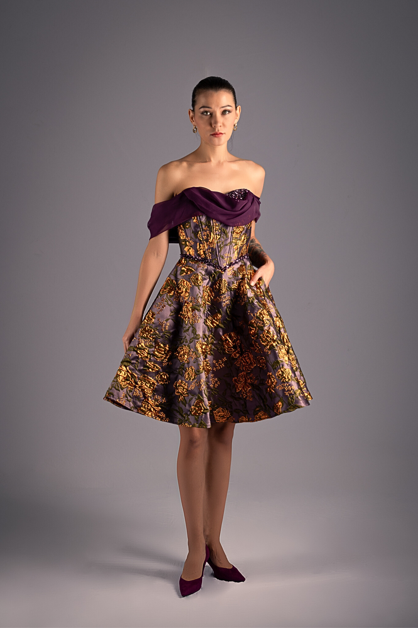 Baroque Golden Strapless Mini Dress