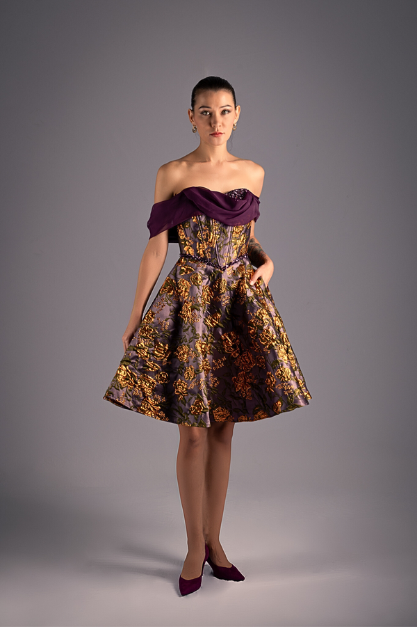 Baroque Golden Strapless Mini Dress