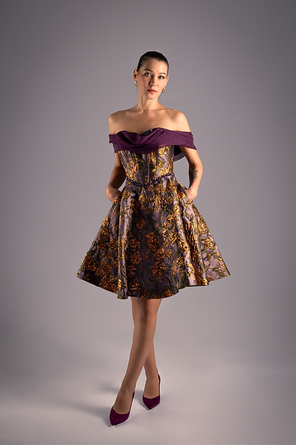 Baroque Golden Strapless Mini Dress