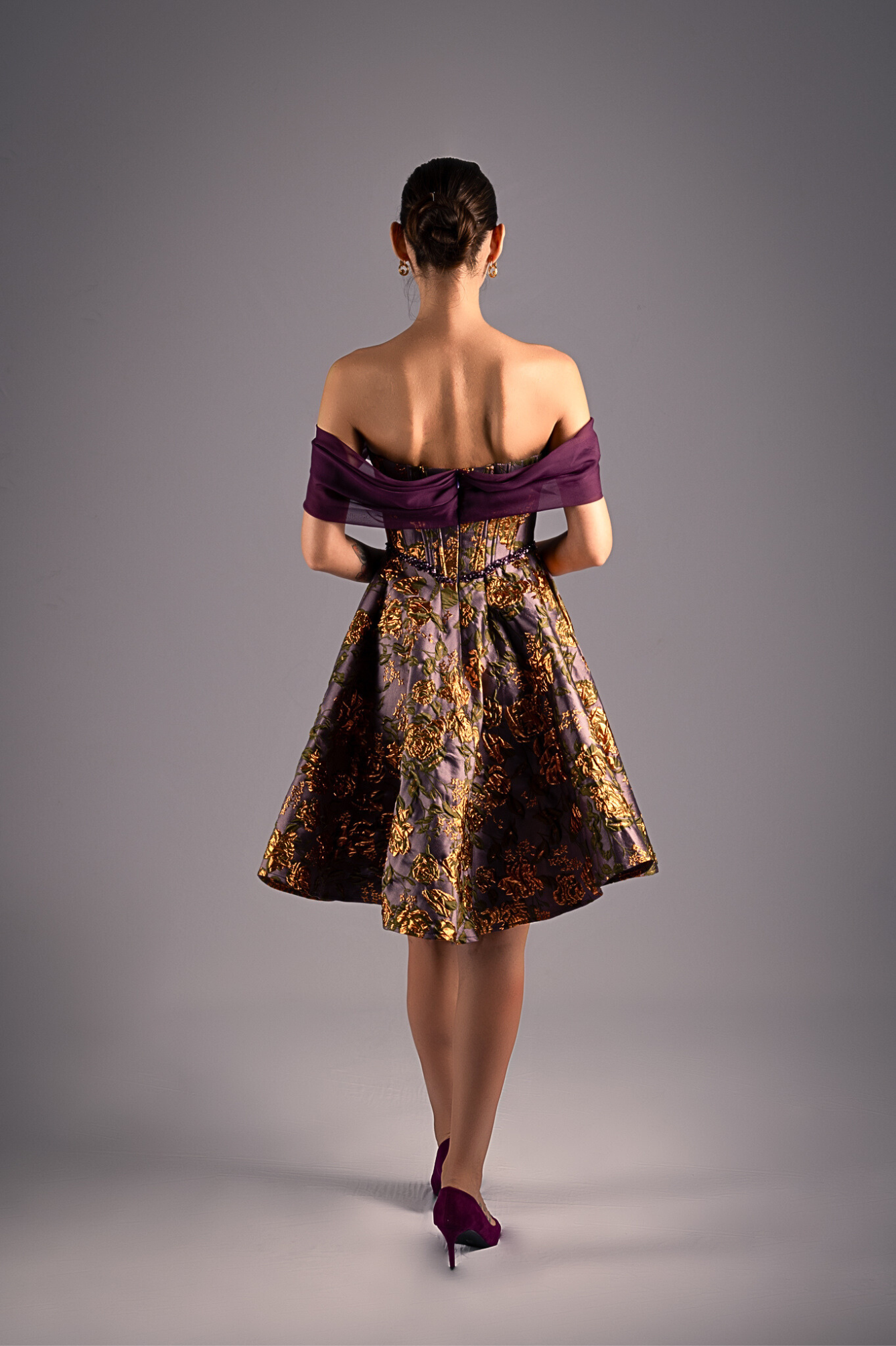 Baroque Golden Strapless Mini Dress