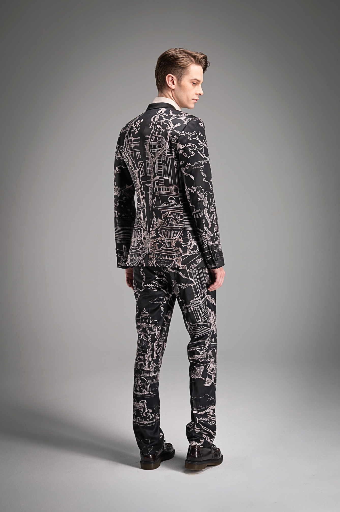 Full Printed Hand Sketch Graphic Men Suit Jacket