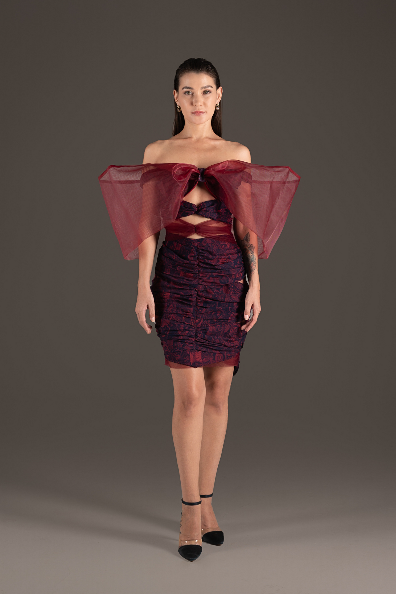 Bow Lace Cutout Mini Dress - Rouge Romance