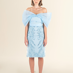 Serenity Blue Bow-Embellished Lace Dress