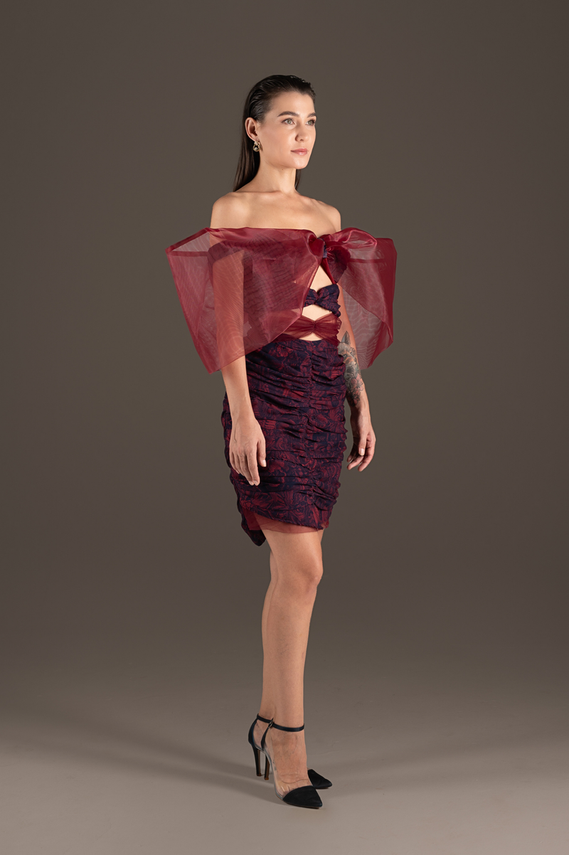 Bow Lace Cutout Mini Dress - Rouge Romance