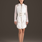 Ivory Lace Ruffle Sleeve Belted Mini Dress