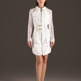 Ivory Lace Ruffle Sleeve Belted Mini Dress