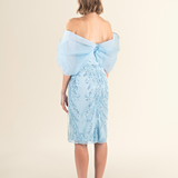 Serenity Blue Bow-Embellished Lace Dress