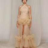 Ivory Halter Ruffle Gown