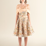 Golden Floral Off-Shoulder A-Line Dress