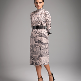 Iconic Print Tailored Midi Dress - Ivory White