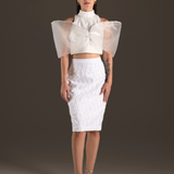 Ivory Tulle Bow Sleeve Two-Piece Pencil Dress
