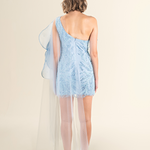 Sky Blue Petal Appliqué Mini Dress