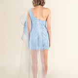 Sky Blue Petal Appliqué Mini Dress