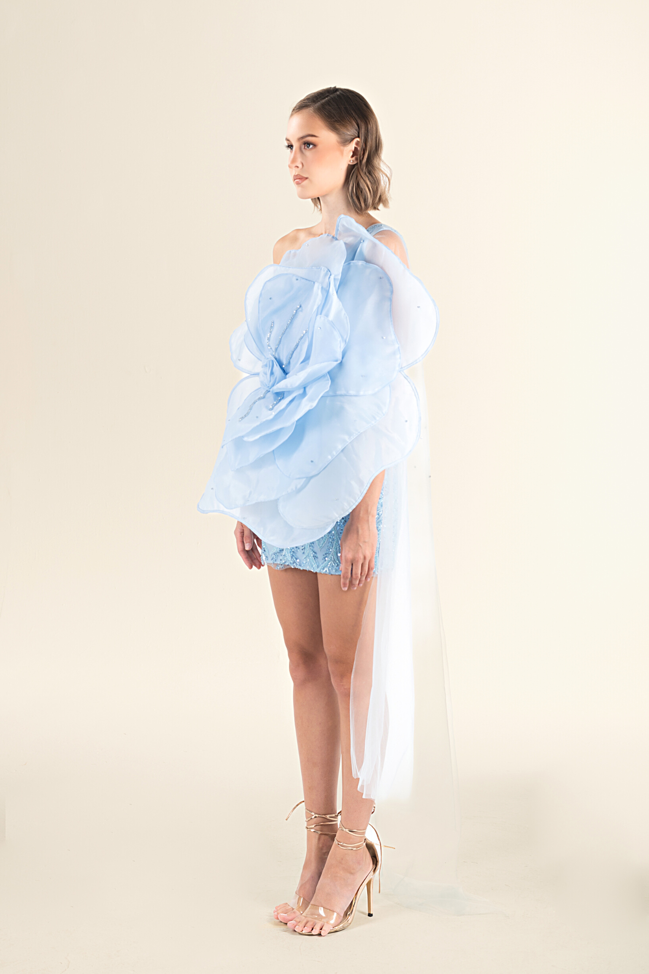 Sky Blue Petal Appliqué Mini Dress