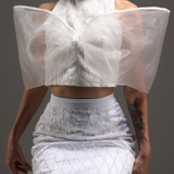 Ivory Tulle Bow Sleeve Two-Piece Pencil Dress