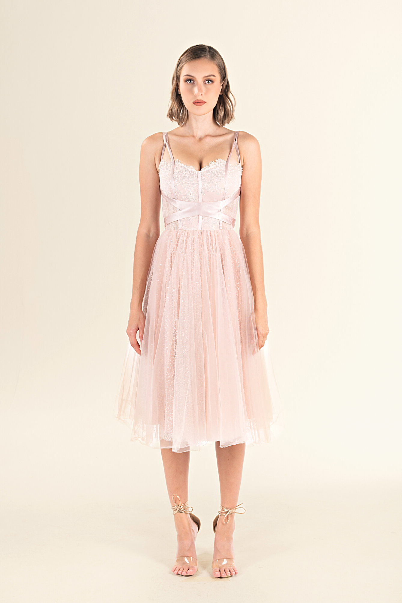 Blush Corset Lace Midi Dress