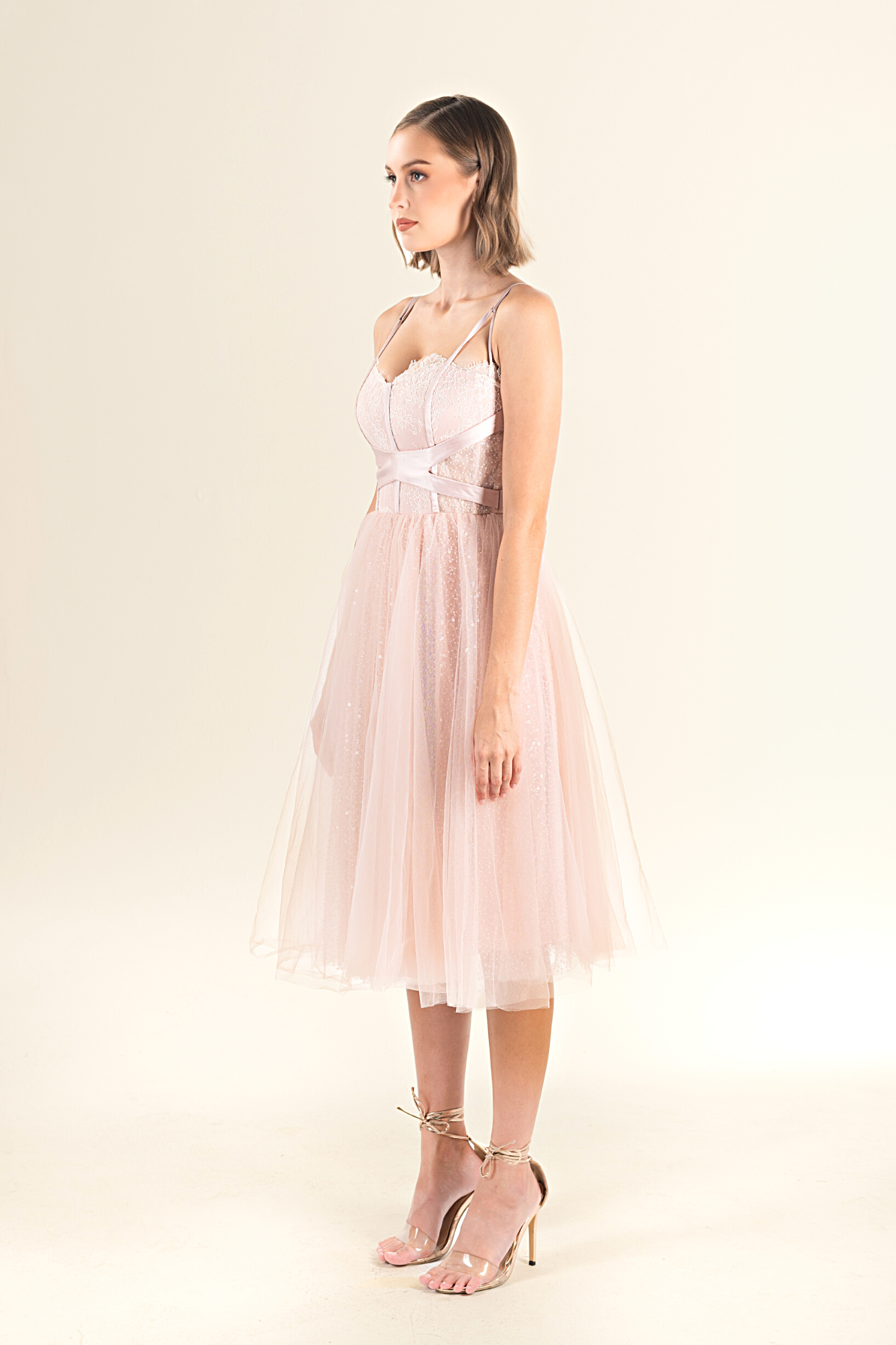 Blush Corset Lace Midi Dress