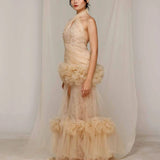 Ivory Halter Ruffle Gown