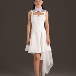 Ivory Asymmetrical Ruffle Cocktail Dress