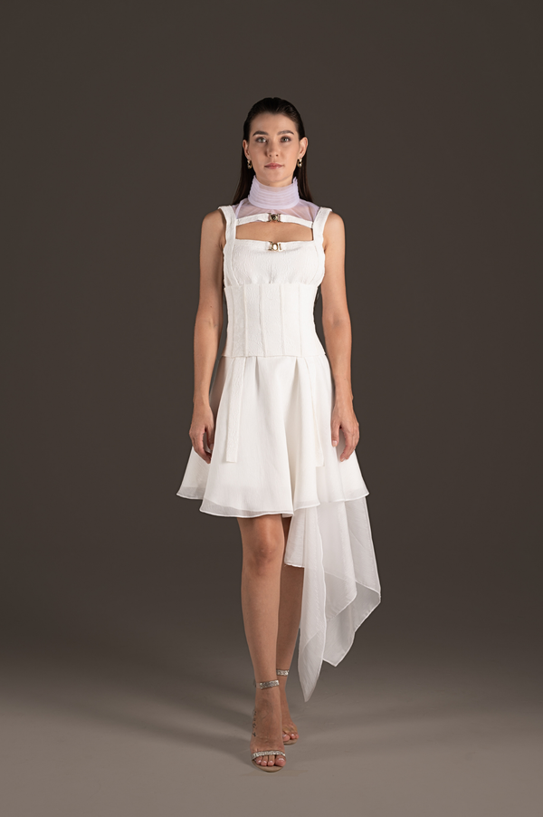 Ivory Asymmetrical Ruffle Cocktail Dress